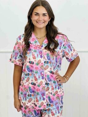 Women’s Pink Multi-Print Short Sleeve Pajama Set
